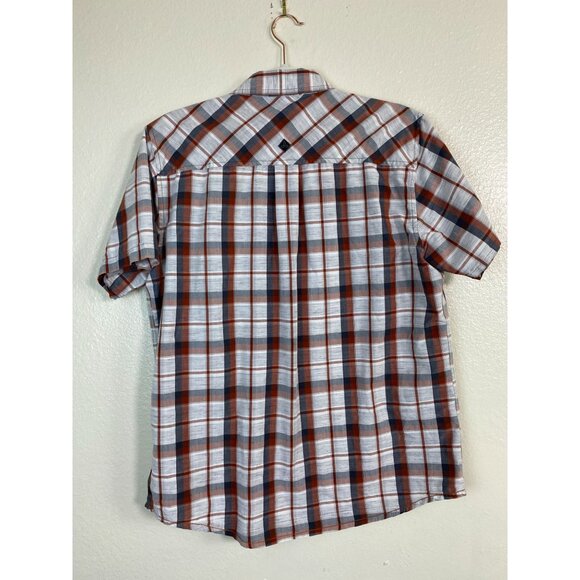 Prana Plaid Short Sleeve Button Up Camp Shirt Men size Medium Camping Outdoor - Picture 12 of 14